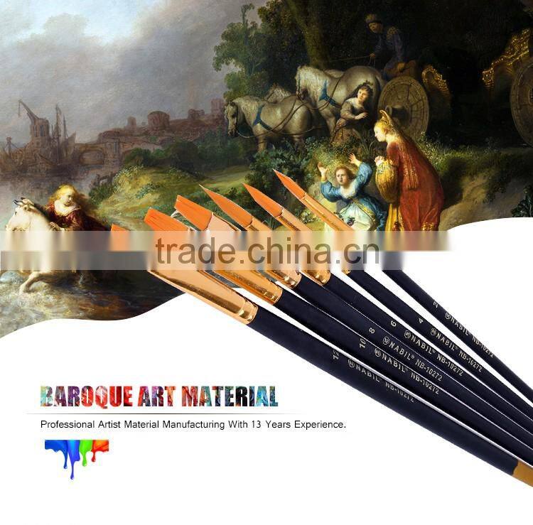 Top Quality Wooden Handle Gold Round And Flat Artist Nylon Brush Oil Acrylic Paint Brush For Professional Artist