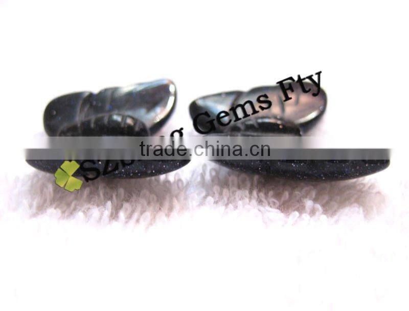 Fashion lowest cost loose gemstone butterfly carved blue sandstone beads for pendant