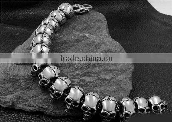 Novelty gift gothic punk skull head chain link bracelet