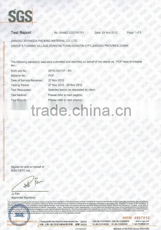 10- 28 mic Polyolefin Pof Heating Shrink Film Packaging Materials