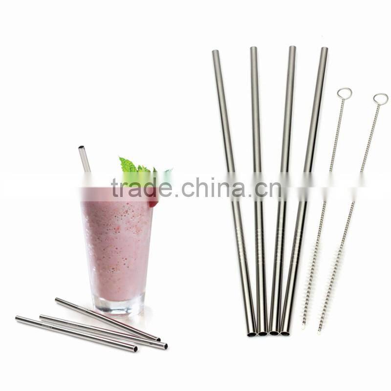 Reusable Straight Drinking Straw, Stainless Steel Beverage Straws with Cleaning Brush for Juice Cocktail Beverage