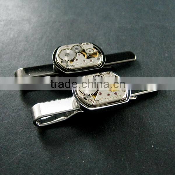15x21mm vintage style steam punk watch movement core rhodium,metal gun black fashion tie clip bar 6830004