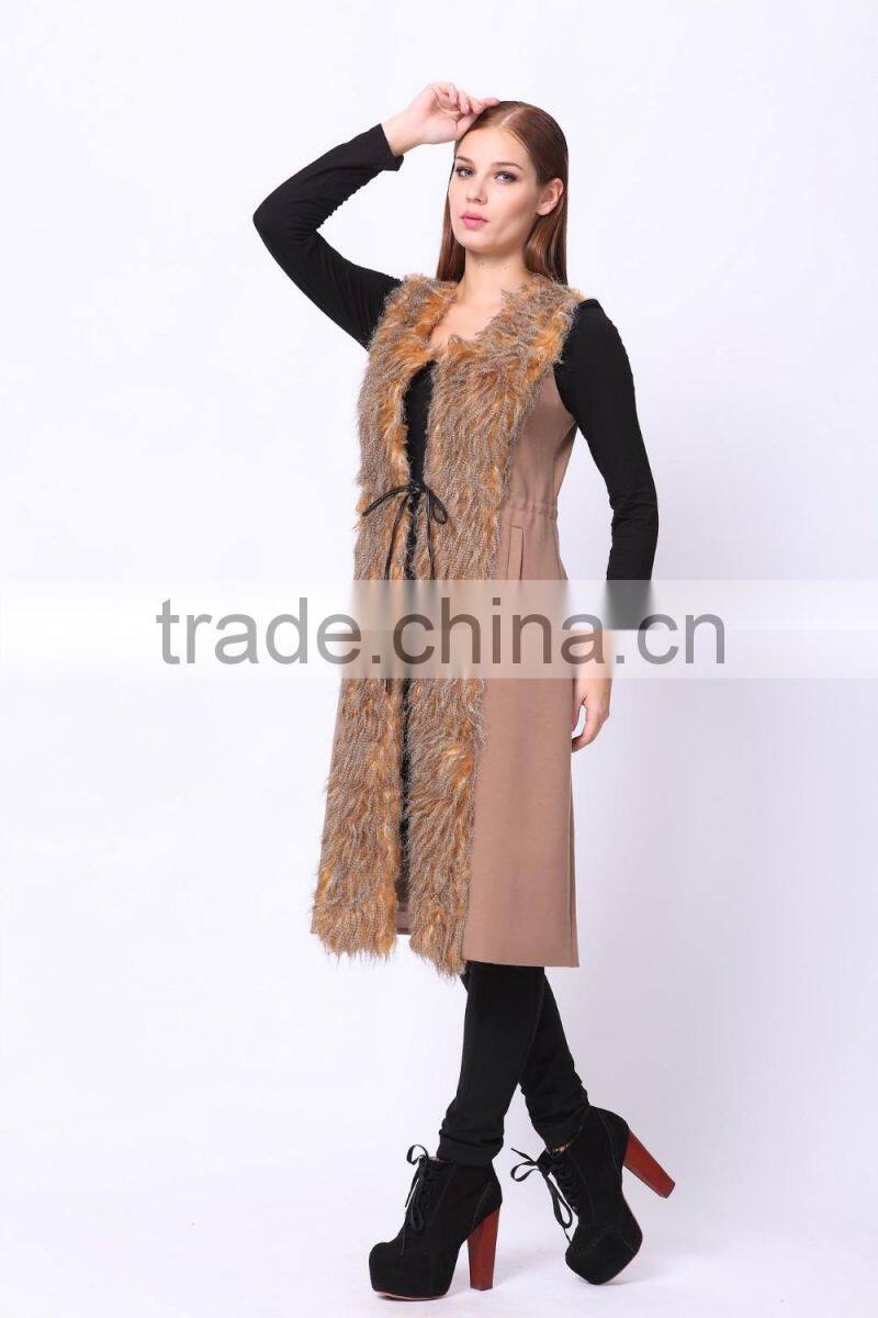 2016 PRETTY STEPS winter collections new woman's long slim feather sleeveless coat