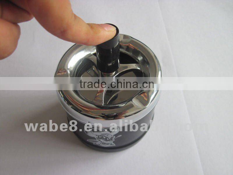 round metal ashtray with lid, spin stainless steel ashtray
