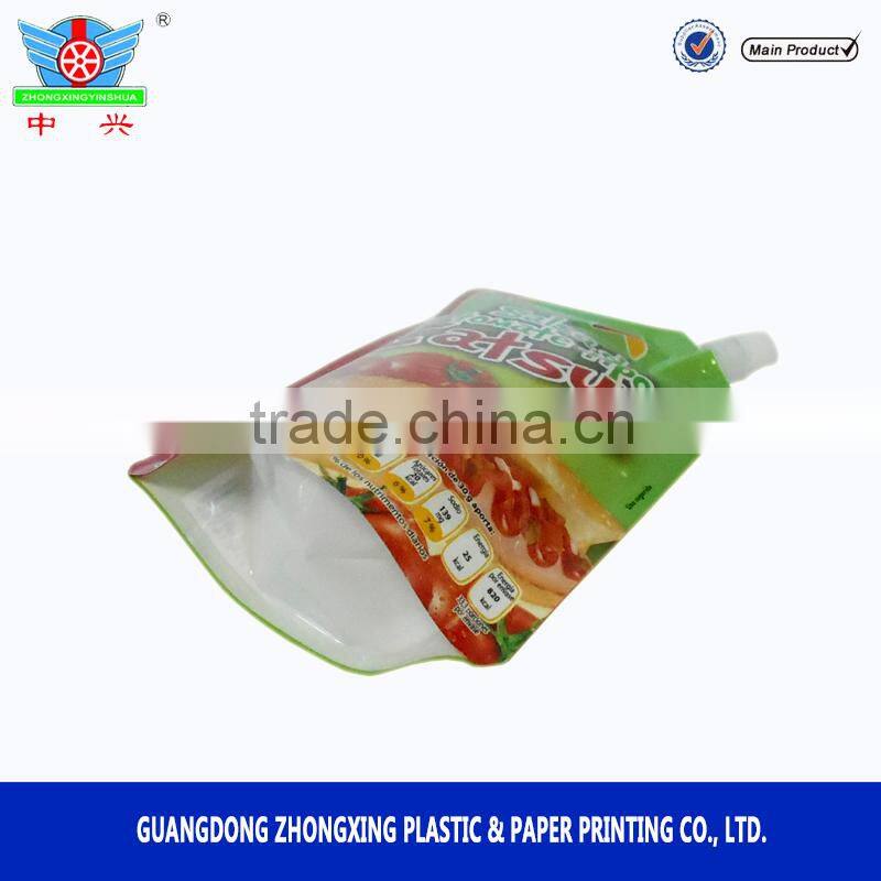 2016 Resealable Stand up Pouch sauce packaging bag Colorful Printed Plastic Bags