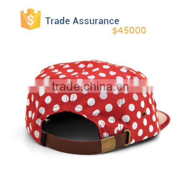 Custom Fashion 5 Panel Hat Red Dot 5 Panel Hat With Leather Strap Wholesale