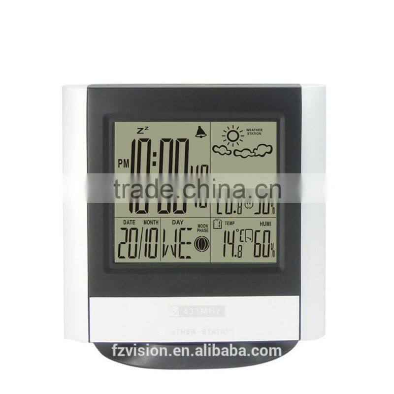 Hygrometer Weather Forecast Clock, 433MHz Wireless Weather Station Kit with Indoor Outdoor 2 remote sensors, led weather clock