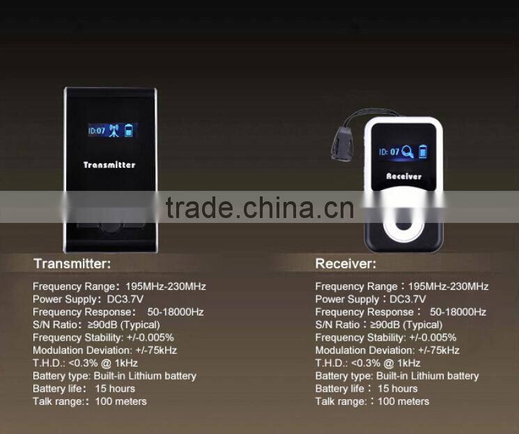 YMG-100 light weight sets inbuilt battery sleek set uhf wireless tour guide system