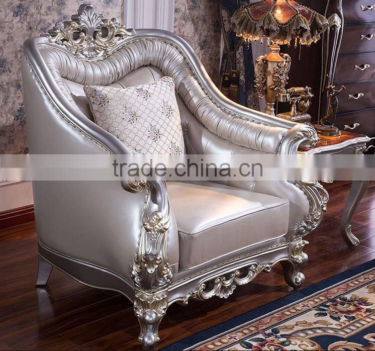 Graceful European noble living room furniture genuine leather sofa set
