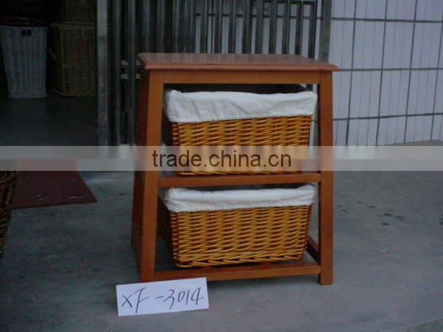 Cheap wicker basket storage shelves with 4 wheels