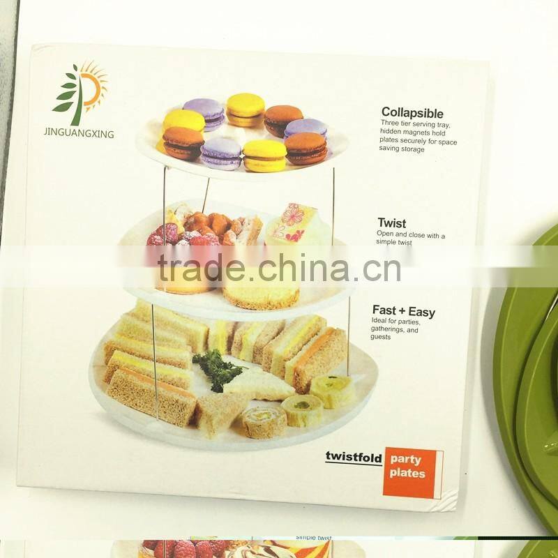 Plastic 3 Tier Fruit Tray, Sushi Divider Plate With Stealth Magnet Parts Fold