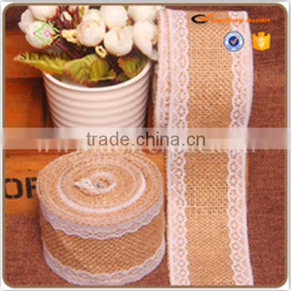 high quality jute ribbon with lace for decoration