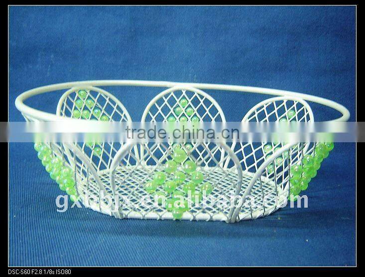 Egg shaped creamywhite decorative with green pearl storage fruit basket mill