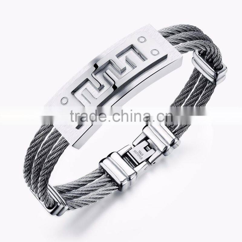 Three Layers Man Bangles Punk Style Silver/Gold Color Stainless Steel The Great Wall Design Men Friendship Jewelry