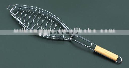 Hot sell New Chrome plated coating Steel single fish shape bbq grill wire mesh net