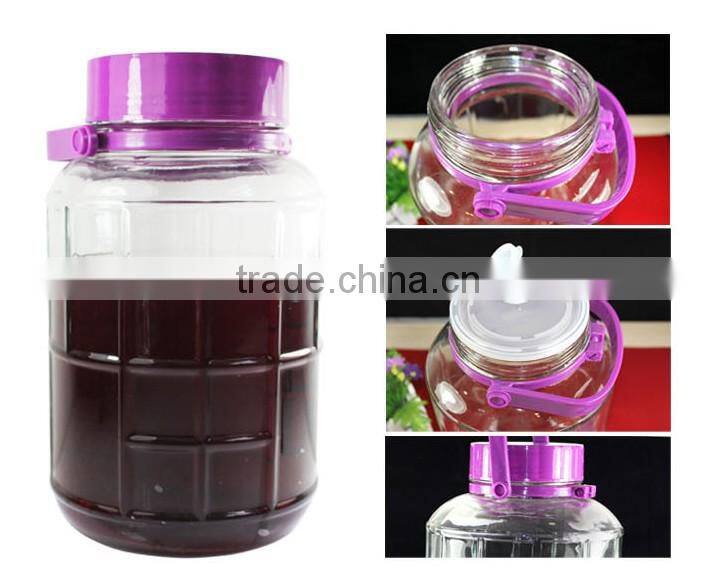 glass huge plum bottle dispenser with handle plastic lid