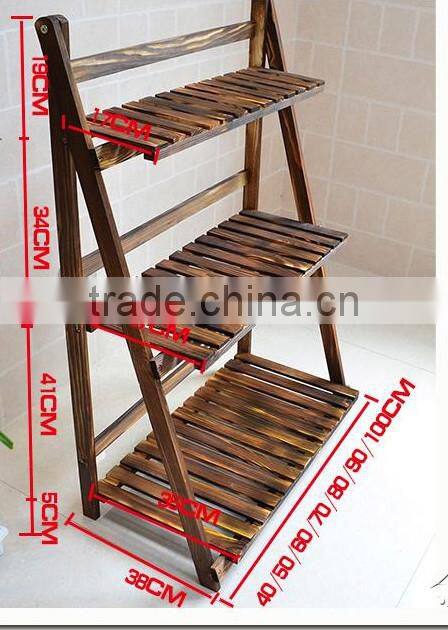 Carbonized antiseptic balcony multi-storey wooden flower display shelf