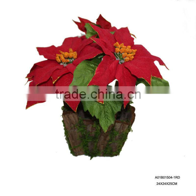 white plastic poinsettia with pot
