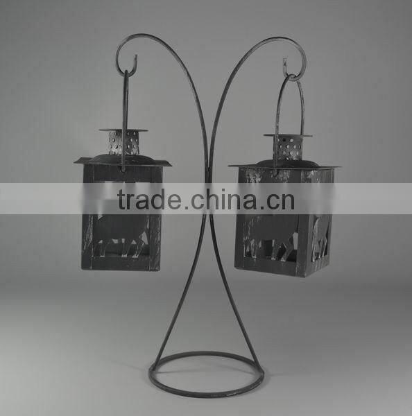 Metal stand with two christmas deer lantern