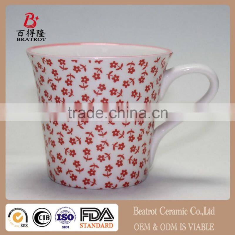 Green Floral Design Ceramic Japanese Tea Cup