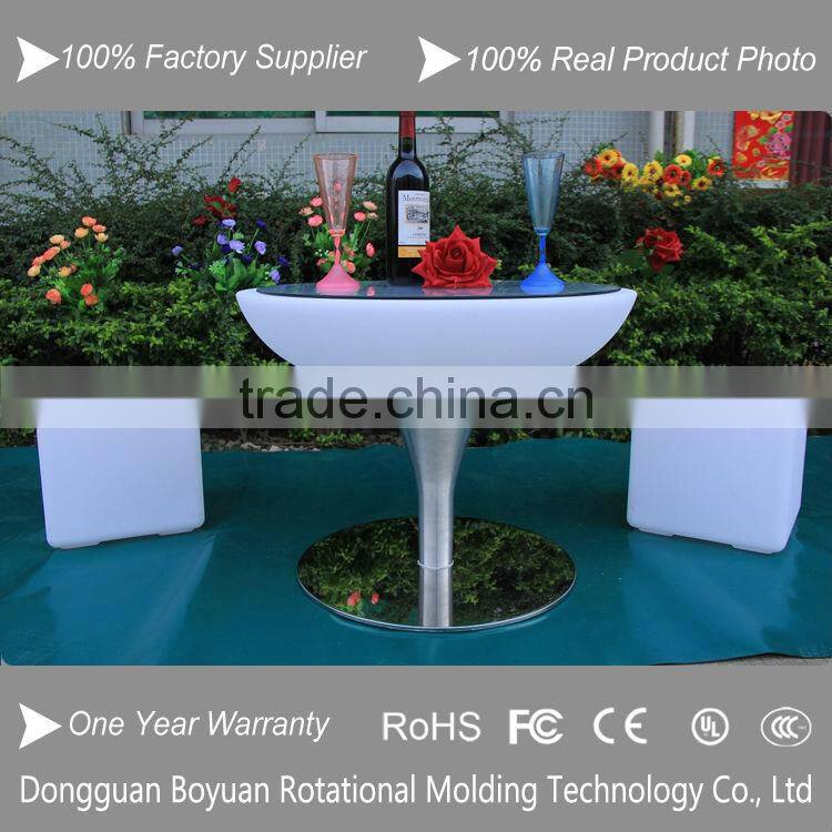 Elegant popular stainless steel rack led round coffe table, led cocktail table with IR remote control