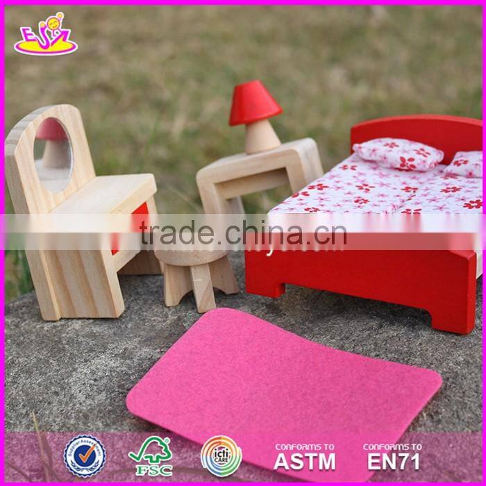 2017 New design children toys red wooden dolls house furniture W06B053