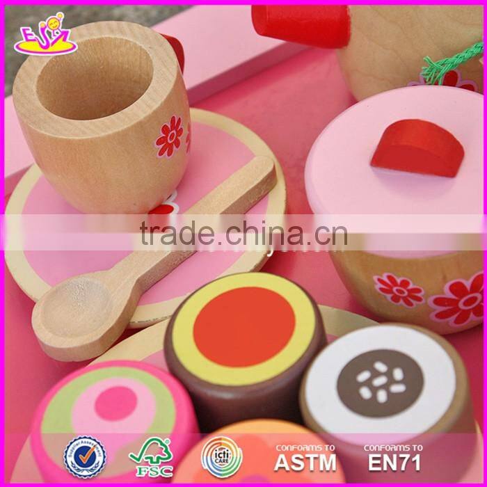 2017 New design pretend play toys girls pink wooden tea set toy W10B181
