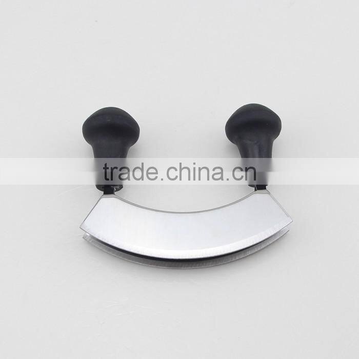 Stainless Steel Double Blade Cheese Cutter Carving Knife Mezzaluna Chopper With Black Handle