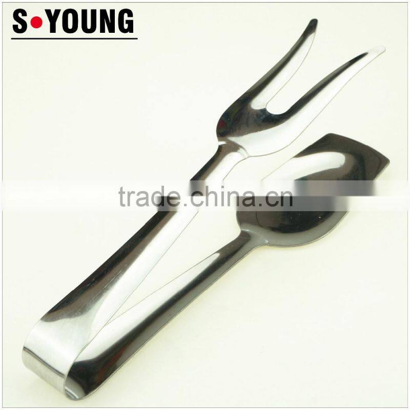 39054 8 Inch Stainless StFeel Kitchen Tongs BBQ Grill Food salad Tongs With Fork