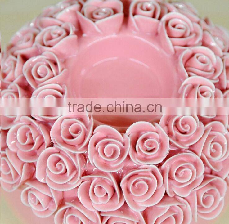 Garden Rose ceramic handicraft candle holders home decoration ceramic candle wholesale