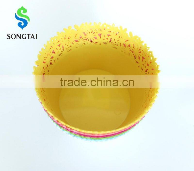 2016 New Style plastic pp circular fruit basket with sunflower