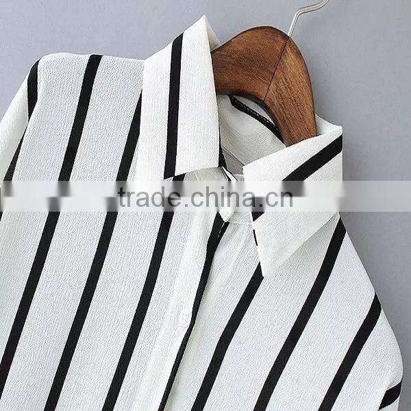 2015 Summer vertical stripe chiffon style lady blouse , models chiffon blouse