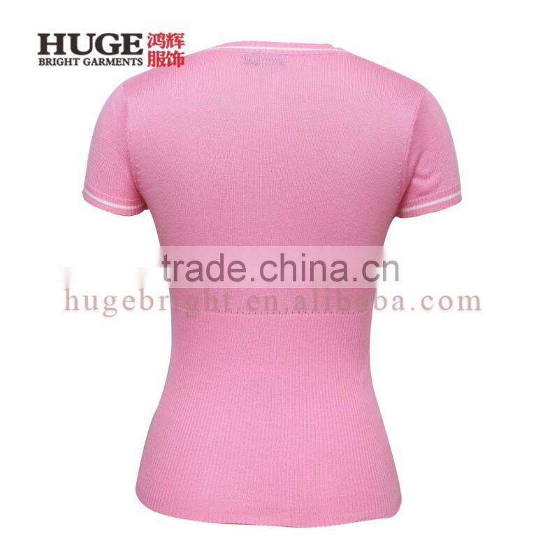 Contrast trim knitted pullover with short sleeves and empire waist