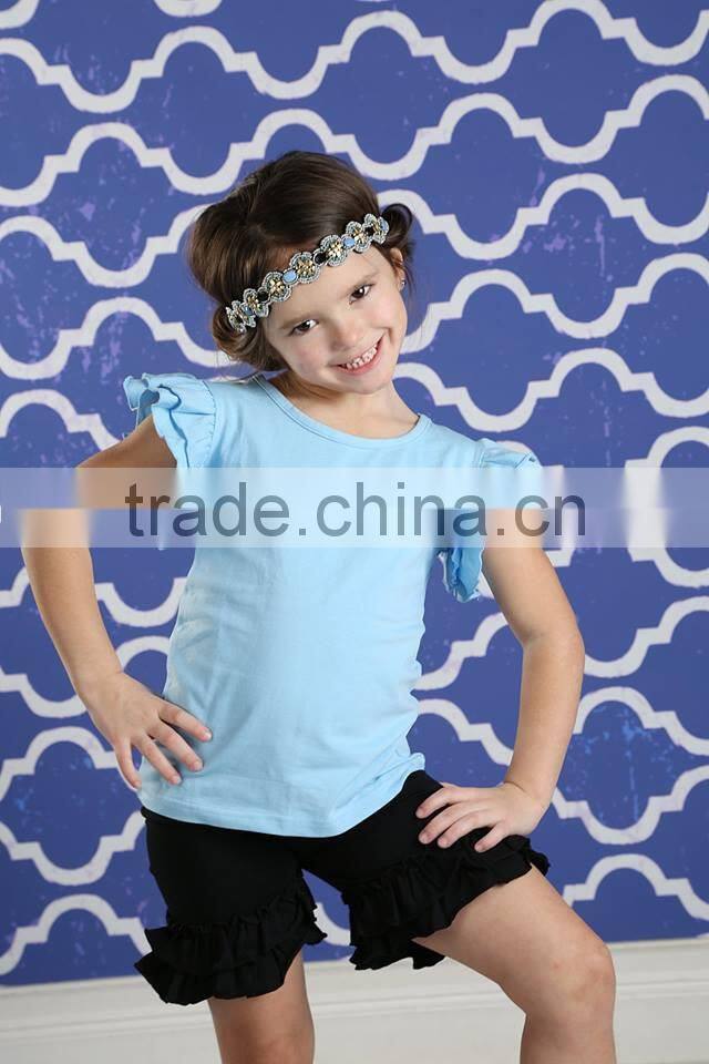 Hot sale children wear 100% cotton ruffle tshirt match ruffle shorts wholesale children clothing