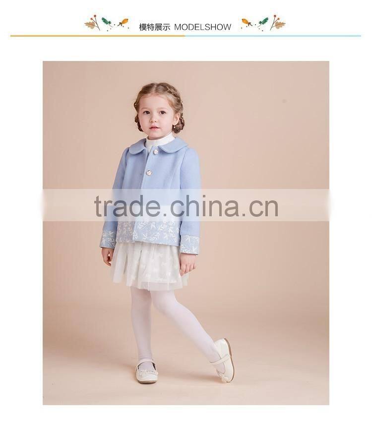 Kids Winter Woolen Coat Girls Outwear With Flower Printing Designs For Kids Clothes
