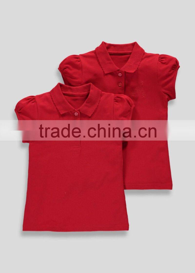 2016 Wholesale OEM girls embroided school uniform short sleeve polo shirts for 3-13yrs girls
