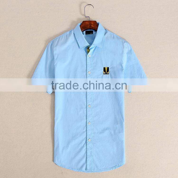 2015 100%cotton Customized feather Embroidered slim fit men dress white school shirt
