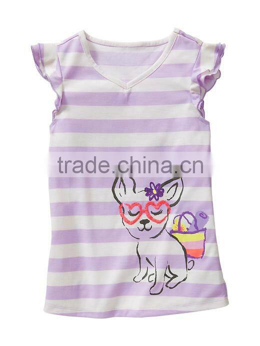 Ruffle sleeve striped v neck t shirt for Girls