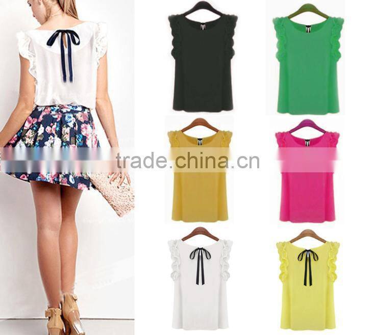Manufacture Woman Chiffon polyester Blouse shirts Sleeveles Sexy Casual Tops Clothings