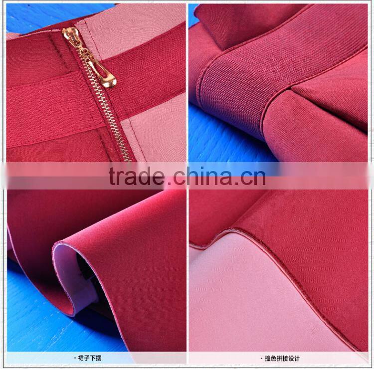 2015 winter hot sale womens A-Line High Waist patchwork long skirt