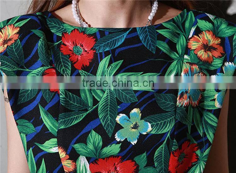 2016 summer new arrival fashion tropical floral print firls party dress for women