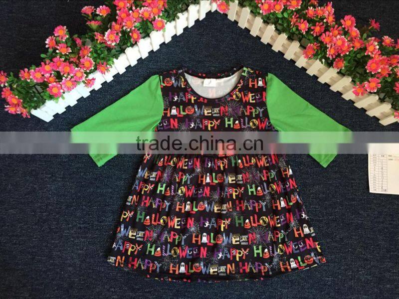 yiwu imported kids Halloween theme dress fashion girl pumpkin print frock