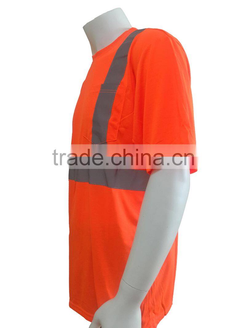 Manufacturer mens high visibility orange short sleeve chest pocket reflective safety T-shirt