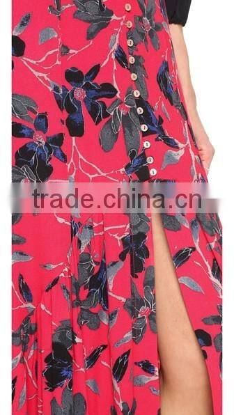 2016 designed for fashion women trumpet hem printed slit skirt ladies'maxi skirt OEM