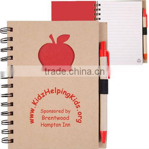 Hard kraft paper cover spiral winding notebook 70grams 70sheets 17.5*14cm with paper pen with star shape cutout logo