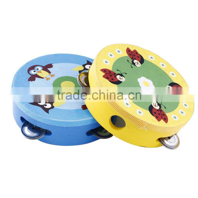 Tambourine party favors wholesale wood tambourine mini kids instruments logo printed tambourine