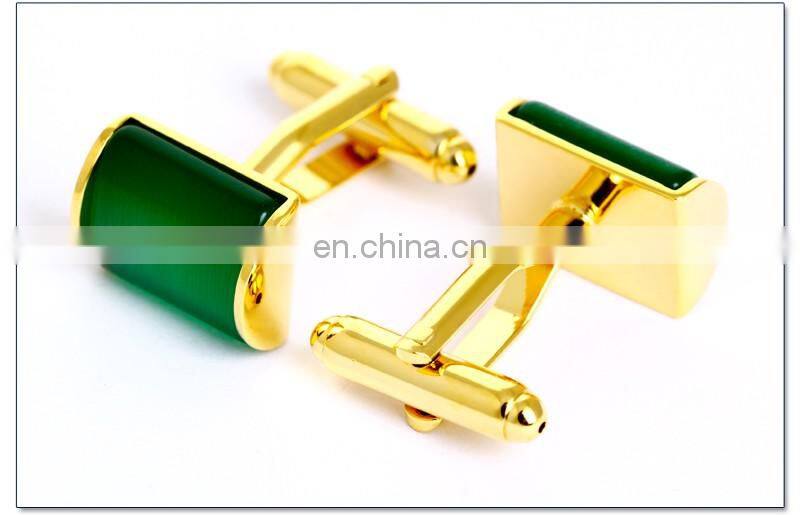 Deluxe Emerald Stone Gold Jewelry Unisex Shirt Cufflinks Brand