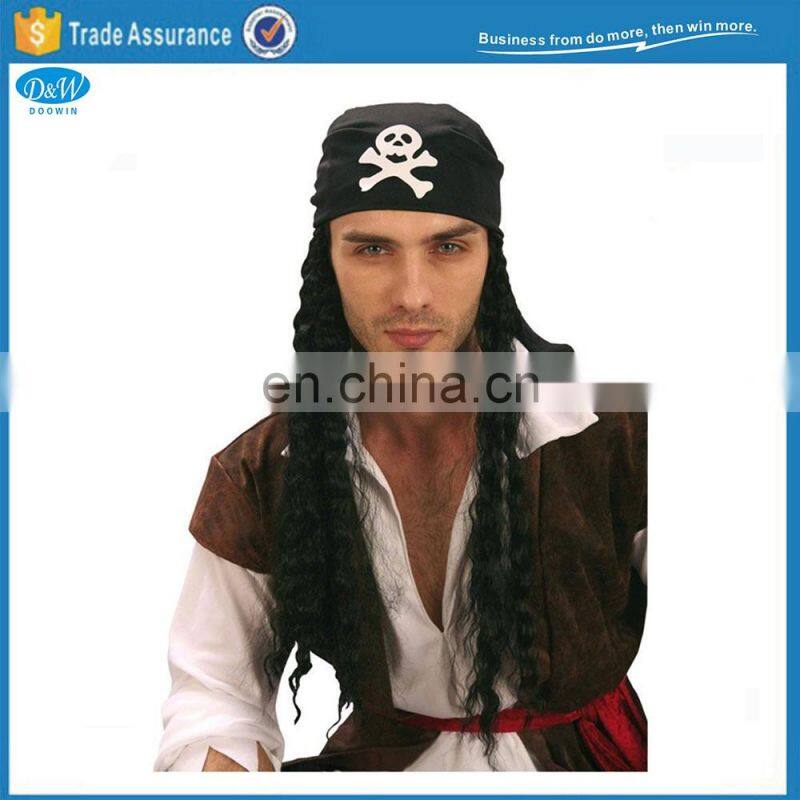 Black Pirate Wig with Bandana Halloween Party Wig