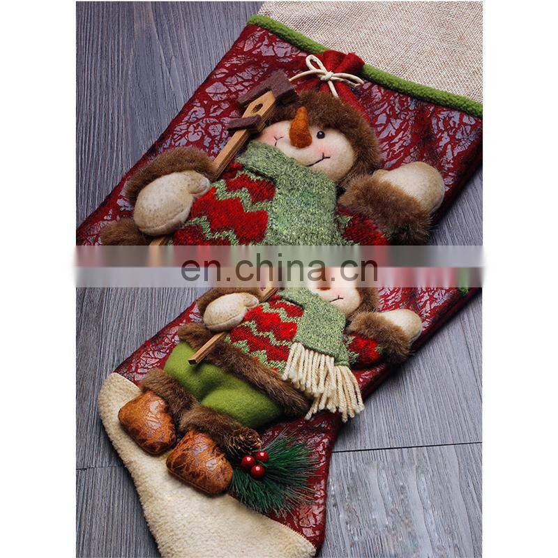 43CM Large 3D Green and Red High Quality Home Decoration Gift Christmas Stockings with Christmas Grass - Snowman