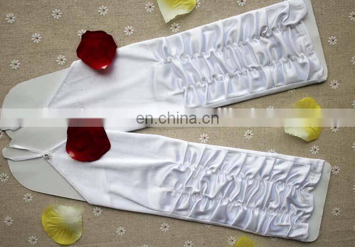2014 Fashion Long Finerless Wedding Hand Gloves White Ruffles satin wedding gloves bridal gloves in safety gloves